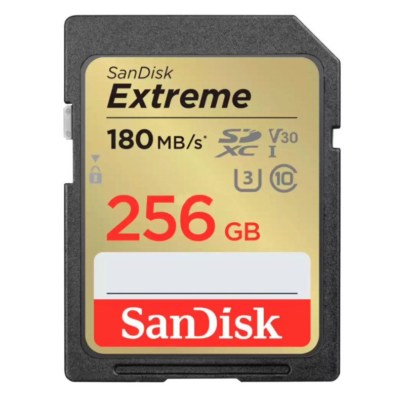 SANDISK SD EXTREME 256GB (jusqu'à 180MB/S en lecture et 130MB/S en écriture)