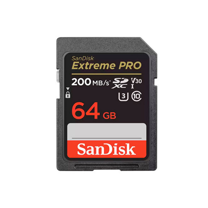 SANDISK SD EXTREME PRO 64GB (jusqu'à 200MB/S en lecture et 90MB/S en écriture)