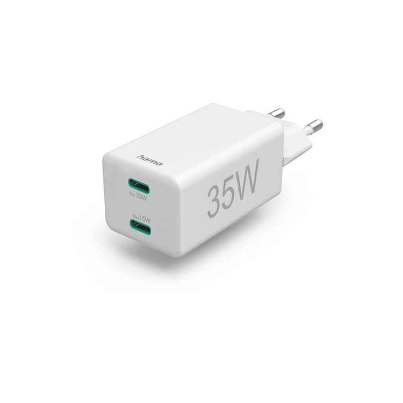 HAMA CHARGEUR RAPIDE USB-C X2 MINI-CHARGEUR 35W Blanc