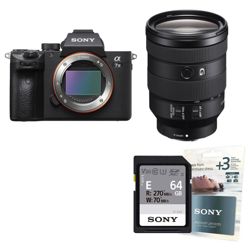 SONY ALPHA 7 III + 24-105 mm f/4 G OSS + SD 64Go V30 + Extension de garantie de 3 ans Sony