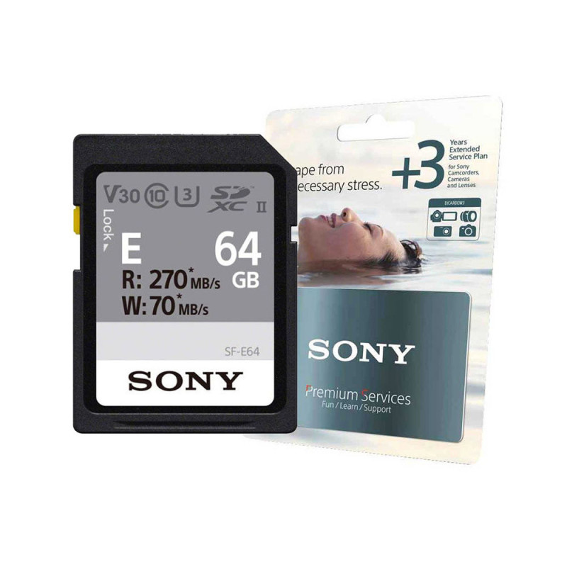 SONY Pack ZEN : Carte SD UHS-II Série E 270/70MB/S 64GO V30 + Extension de garantie de 3 ans