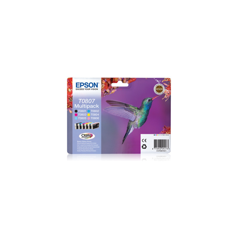 EPSON ENCRE T0807 COLIBRI MULTIPACK 6 COULEURS POUR SERIES R/RX/P/PX