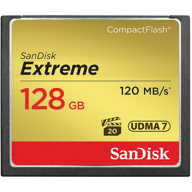 SANDISK CF Extreme 128GB (jusqu'à 120MB/S en lecture et  85MB/S en écriture)