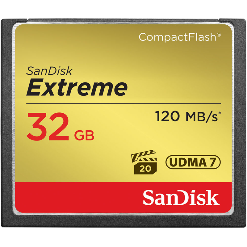 SANDISK CF Extreme 32GB (jusqu'à 120MB/S en lecture et  85MB/S en écriture)