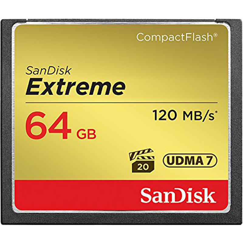 SANDISK CF Extreme 64GB (jusqu'à 120MB/S en lecture et  85MB/S en écriture)