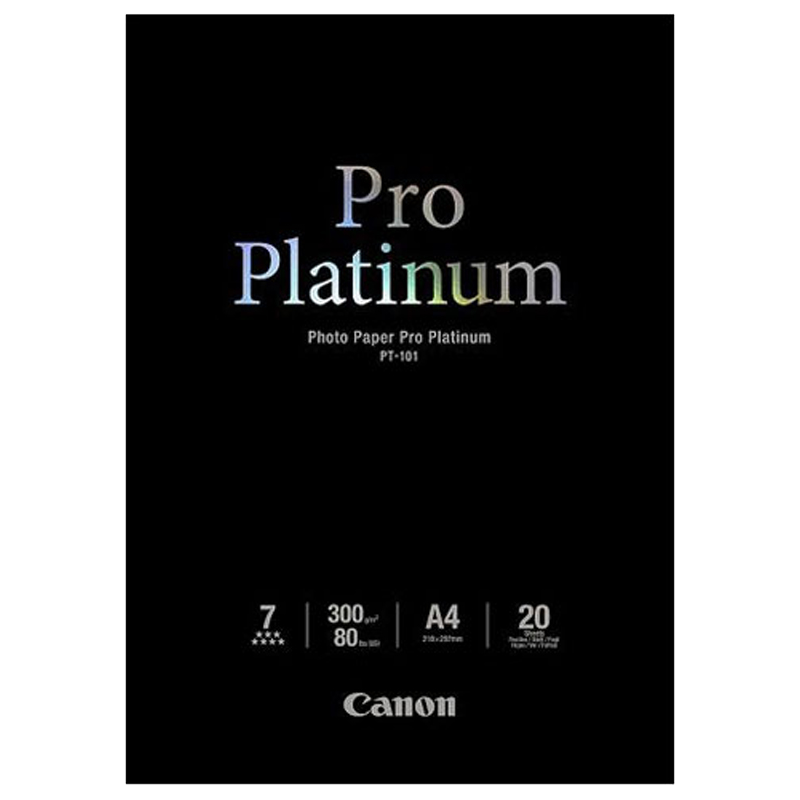 CANON PT-101 papier PHOTO PRO PLATINIUM 300 gr/m² format A4 (210x297) pochette 20 feuilles