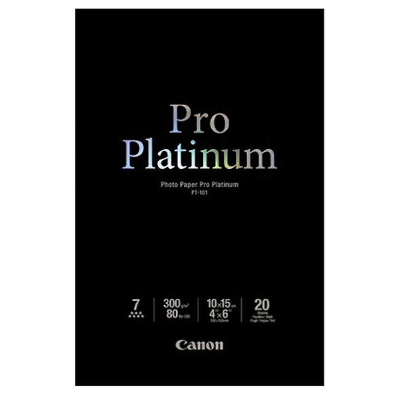 CANON PT-101 papier PHOTO PRO PLATINIUM 300 gr/m² format A6 (105x148) pochette de 20 feuilles