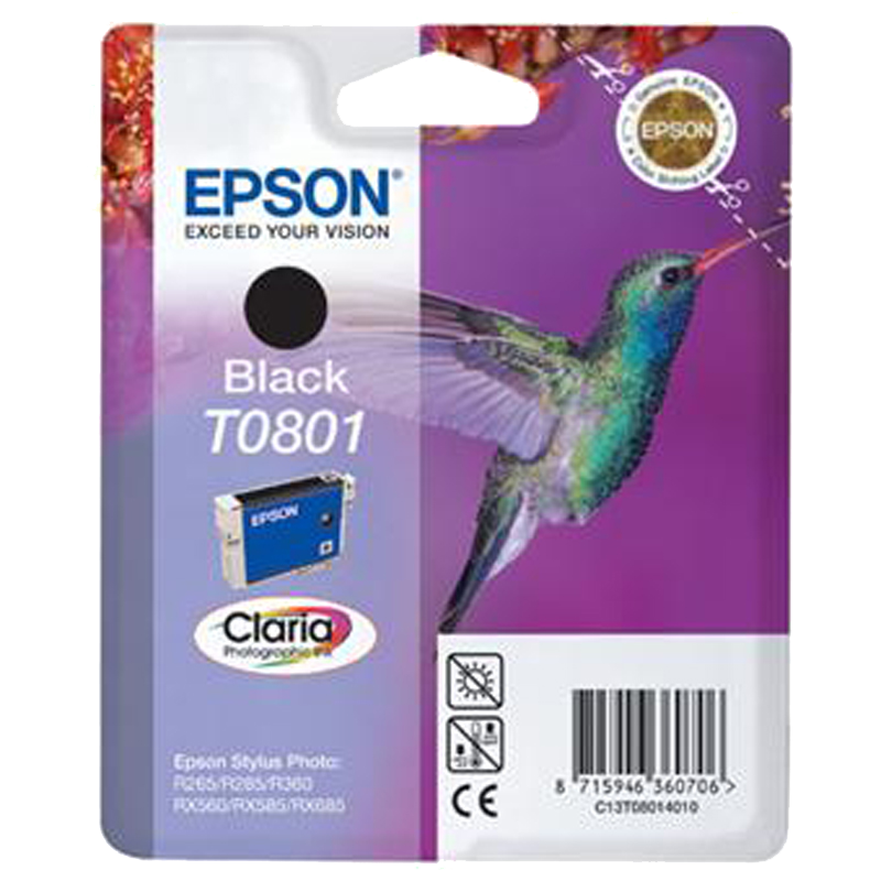 EPSON ENCRE T0801 COLIBRI NOIRE P50/PX700W/710/800WF/810/R265/RX