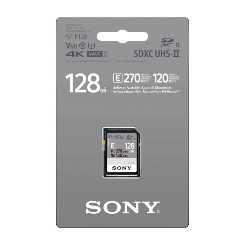 SONY SD SERIE E UHS-II 128GB  CL 10 V60 (jusqu'à 270MB/S en lecture et 120MB/S en écriture)