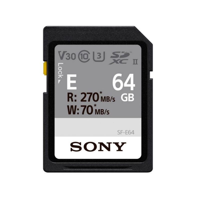 SONY SD SERIE E UHS-II 64GB CL 10 V30 (jusqu'à 270MB/S en lecture et 70MB/S en écriture)