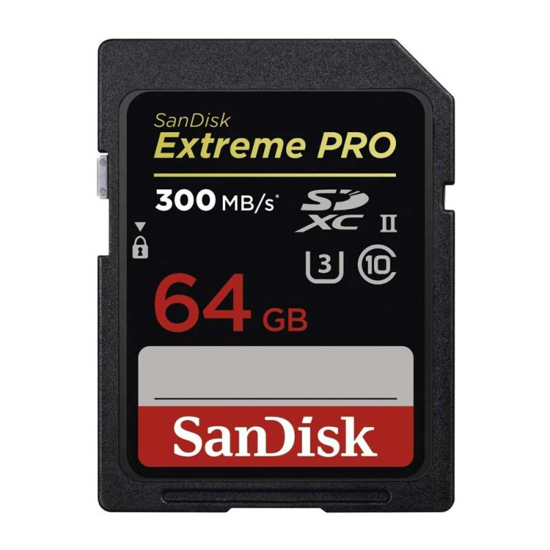 SANDISK SD EXTREME PRO UHS-II 64GB (jusqu'à 300MB/S en lecture et 260MB/S en écriture)