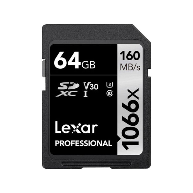 LEXAR PRO SD 1066X 64GB CLASS 10 U3 (jusqu'à 160MB/S en lecture et  70MB/S en écriture)