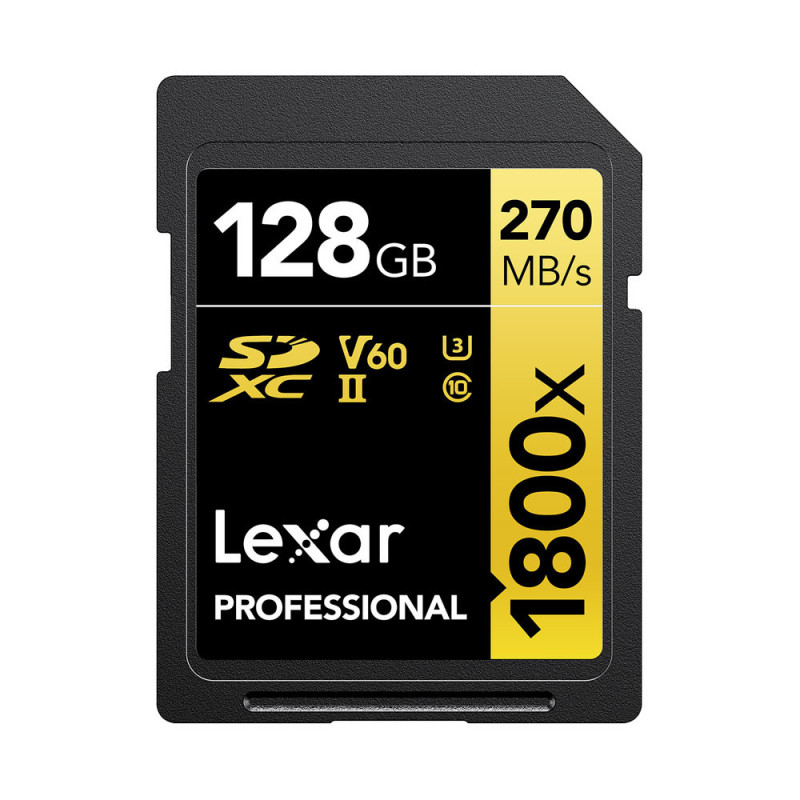 LEXAR PRO SD UHS-II 1800X 128GB CLASS 10 U3 (jusqu'à 270MB/S en lecture)