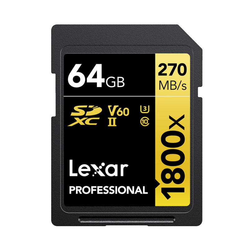 LEXAR PRO SD UHS-II 1800X 64GB CLASS 10 U3 (jusqu'à 270MB/S en lecture)